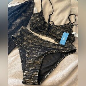 Cupshe X Iskra GeoV-Wire Bikini Top & Lace Tummy Control Bikini Set, Lg